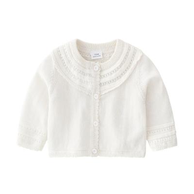 China Breathable Soft Round Neck Solid Color Autumn Knitted Cotton Baby Girl Soft Cardigan for sale