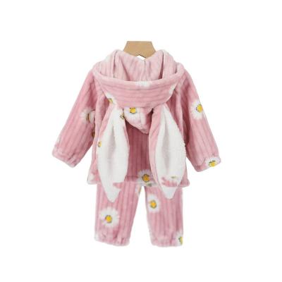 China hot sale 2pcs Anti-wrinkle baby pajamas sets solid color flannel kids hooded pajamas with pants boys and girls long sleeving sleepwear set for sale