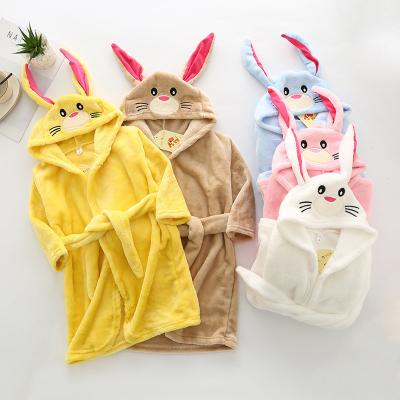 China 2020 Bunny Ear Hoody Kids Nightwear China Rabbit Flannel Baby Hooded Bathrobe Wholesale 100% Polyester Long Dressing Gowns for sale