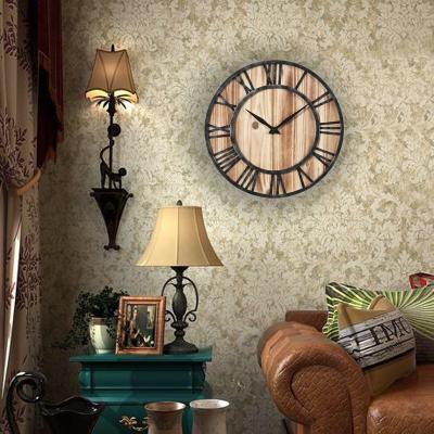 China Creative Retro Unique Fashion Bedroom Study Living Room Wooden Iron Minimalist Wall Clock Radio Clock for sale