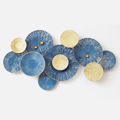 China Blue Minimalist 3d Living Room Circle Art Iron Metal Decoration Items Wall Hanging Decor for sale