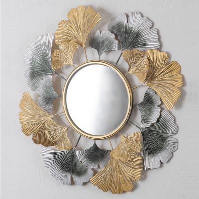 China Modern Round Luxury Iron Wall Hanging Mirror Wall Decor Metal Design Flower Wall Decoration for sale