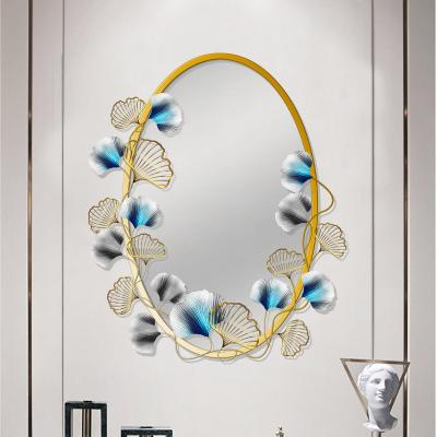 China Large Art Deco Wall Mirror Iron Half Length Wall Mounted Hanging Mirror Metal Flower Home Decorative Decoration Framed for sale