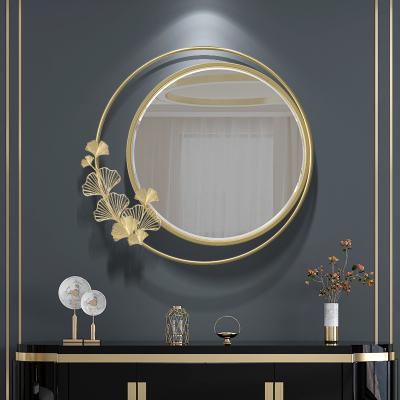 China Modern Wall Mirrors Round Metal Framed Home Decor Wall Mirror Flower Pattern For Living Room Hanging Mounted for sale