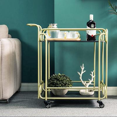 China Custom Modern Folding Bar Carts Rolling Gold Luxury Metal Drinks Foods Wine Cart For Home Hotel Dining Room for sale