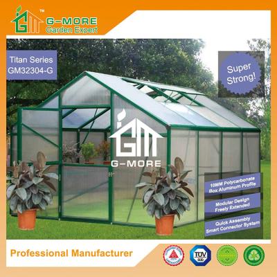 China 406 X 306 X 244CM Green Color 10MM PC Titan Series Aluminum Greenhouse for sale