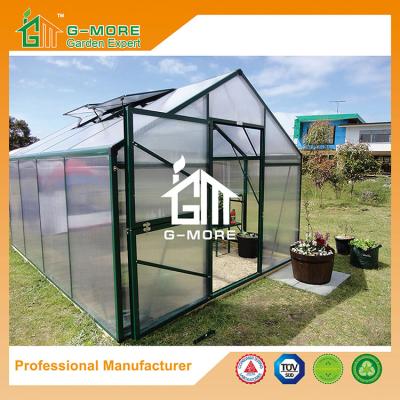 China 406x306x244cm Green Color 10mm Thick Polycarbonate Aluminum Greenhouse for sale