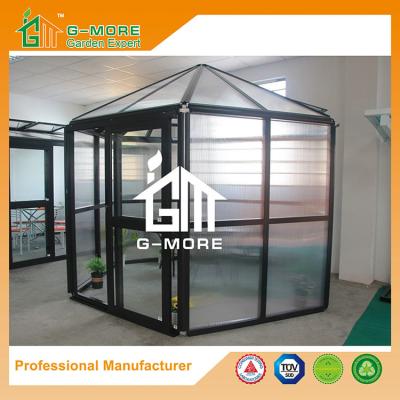 China 320 X 283 X 275CM Dark Grey Color 10MM PC Hexagon Aluminum Greenhouse for sale