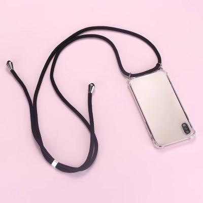 China Wholesale Airbag Transparent Soft TPU Shockproof Cell Phone Case With Long Lanyard Necklace Shoulder Neck Strap Rope For iPhone for sale