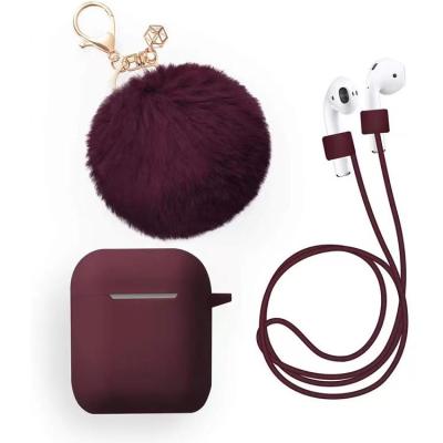 China QUICK DRY Custom Design Cute Soft Key Chain Cover Device Silicone Earphone Case For Airpods Pro ANC With Fluffy Fur Ball Pompom Keychain for sale