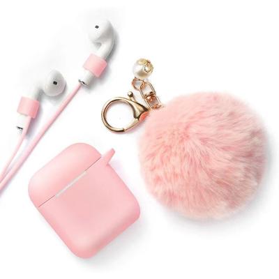 China Luxury QUICK DRY Protective Silicone Cover Case For Airpods 1 2 With Fluffy Pompom Key Chain Case For AirPods for sale