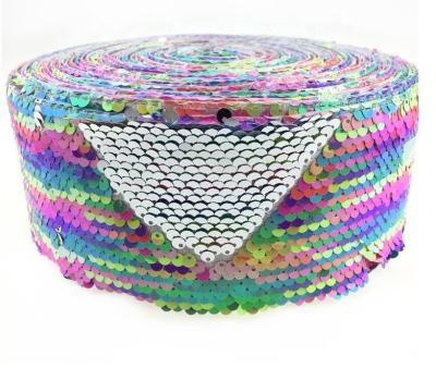 China Eco-friendly 75mm Reversible Sequin Ribbon Rainbow Ribbon 3 Inch Ribbon for sale