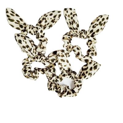 China Diy Hair Accessories Scrunchies Elastic Band Hair Tie Bunny Ear Ponytail Holder Leopard Hairbow Tied Girls for sale