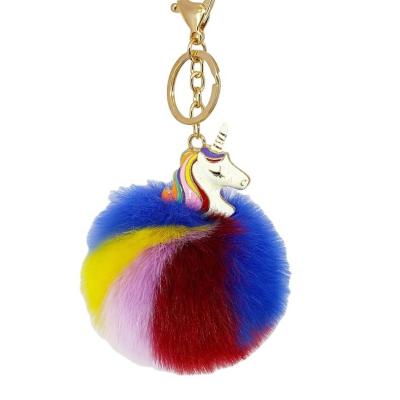 China Fashion Metal Pompom Keychain with Imitation Pompom Plush Ball Charm Unicorn Fur Key Chain for Key Chain and Bag Charm Accessory for sale