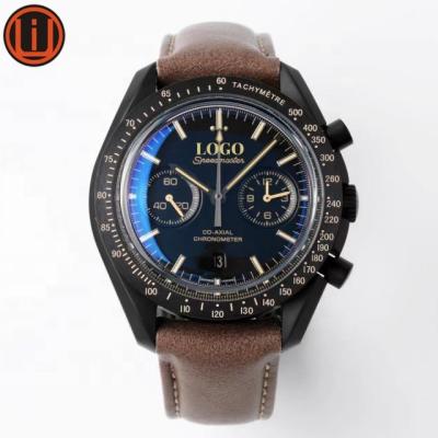 China Moon Clone 9300 Timing Function Movement Sea Master Watch Deep Black Dark Side Automatic Date for sale