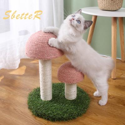 China Viable Mushroom Cat Scratching Post Sisal Rope Small Cat Tree Tower by SPT Double for sale