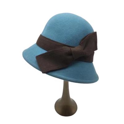 China Wholesale Cheap 100% Character Wool Felt Cloche Hats Female Girls Wool Bucket Party Sun Hats For Ladies With Bow Women Church Wedding Hats for sale