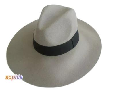 China New Mens Womens Mens Vintage Brim 12CM Wide Checked Fedora Hats Wholesale Factory Price Ribbon Wool Wide Felt Hats for sale