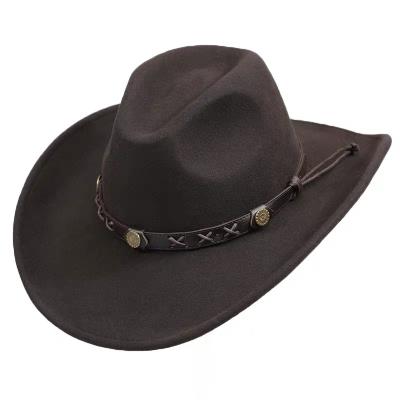 China Character 100% Wool Felt Cowboy Hats New Design Western Australian Roll Up Wool Felt Hats Jazz Outdoor Belt Hunting Travel Wool Hats for sale