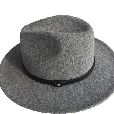 China Hot Sale Fashion Faux Wool Felt Fedora Hats With Thin Leather Belt Band Buckle Mens Womens Plain Wide Flat Brim Panama Jazz Trilby Cap for sale