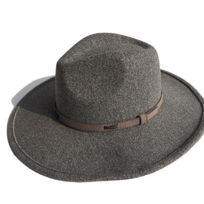 China New Fashion Unisex Vegan Faux Material Wool Felt Jazz Hats Western Cowboy Vintage Top Fedora Hat Flat Wide Brim With PU Leather Belt for sale