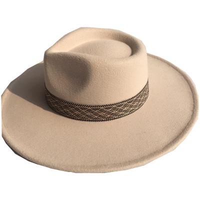 China Fashion High Quality Polyester Unisex Cotton Felt Fedora Hat Gentleman Big Wide Brim Vintage Elegant Lady Faux Wool Fedora Hat for sale