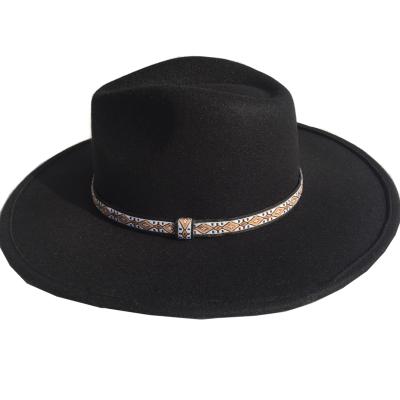 China Wholesale Fashion Felt Hats Solid Felt Hat With Wide Stiff Brim Fedora Hats Sombrero Mujer Big Faux Wool Rope Western Men Women for sale