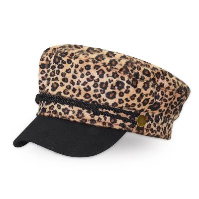 China Print Plush Fashion Leisure Leopard Octagonal Gorra Curved Brim Navy Hat Berets Hat for sale