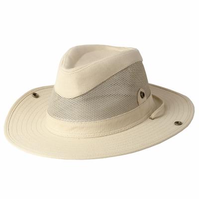 China Fashion Custom Logo Adjustable Chin Tie Sun Hats Men UV Protection Bucket Hat Mesh Fishing Hiking Beach Male Wide Brim Cotton Hat for sale