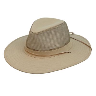 China Fashion Wholesale Mesh Crown Cotton Outdoor Wide Brim Bucket Sun Hat Fishing Hiking Male Men Breathable Bucket Hat With Adjustable Tie for sale