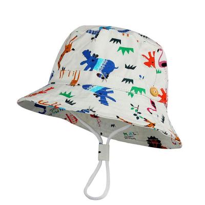 China Character Kids Sun Hat Cartoon Printed Cotton Sunshade Kids Fisherman Hat Infant Bucket Hat With Chin Strap for sale