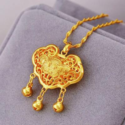 China FASHIONABLE lock long lasting golden wind sand gold necklace baby gold pendant national pendant for sale