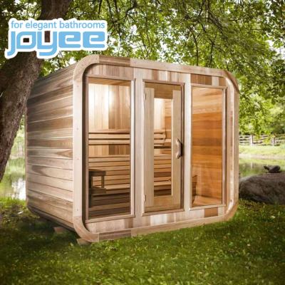 China Traditional Hot Red Cedar Large Cube Garden Park Hotel Computer Control Panel JOYEE Sale Outdoor Steam Sauna for sale