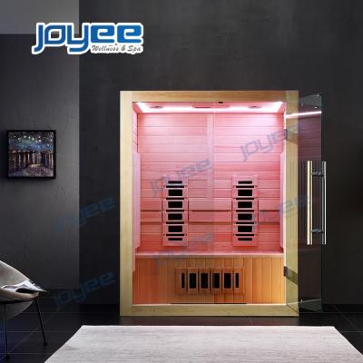 China JOYEE Computer Control Panel Customized High Quality Imported Canadian Hemlock Cedar Wood Red Small Size Indoor Infrared Sauna Room for sale