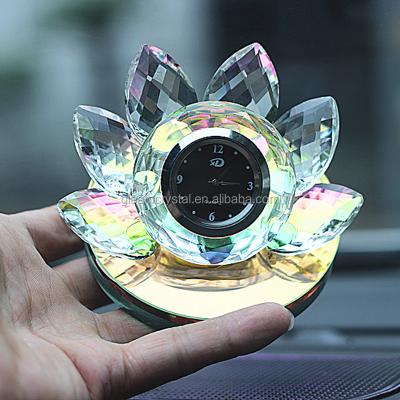 China Global Unique Exquisite Car Clock Lotus Crystal Glass Table Clock for Decoration and Gifts for sale