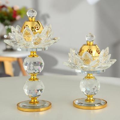 China Weddings Wholesale Luxury Romantic Decorative Votive Glass Gold Crystal Aroma Burner Tabletop for sale