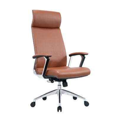 China High Modern Design Aluminum Cow Leather Chair Base Rotation Leather Back Ergonomic Swivel Chair For Office for sale