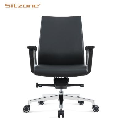 China Customs Adjustable Modern Office Furniture Customs Medium Back Staff Executive PU Genuine Leather Chair for sale