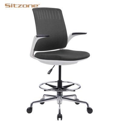 China (Size) Hot Selling Adjustable Sitzone Swivel Ergonomic Mesh Back Lifting Mesh Bar Stool Chair With Footrest for sale