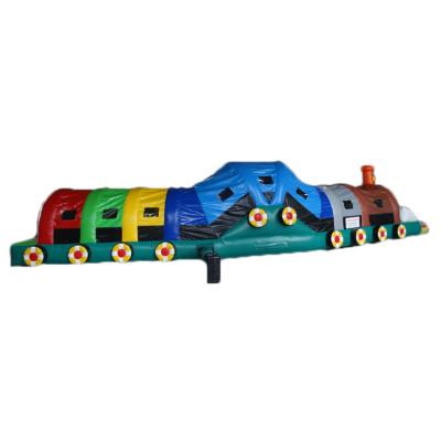 China Lead Free Inflatable Inflatable Train Obstacle Course Callenge Tunnel Games For Kids for sale