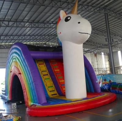 China Colorful Unicorn Inflatable Bouncer Slide Rainbow Lead Free Inflatable Dry and Wet Slide Colorful Inflatable Water Slide For Sale for sale