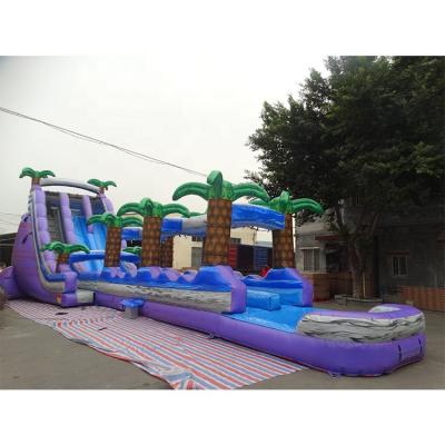 China 18ft Outdoor Purple Palm Tree Inflatable Water Slide Lead Free For Adult for sale