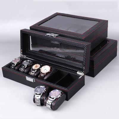 China Watch Storage 5/6/10/12 Slots Carbon Fiber Leather Watch Box Watches Organizer Packaging Jewelry Storage Portable Watch Holders Display for sale