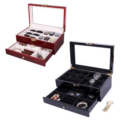 China Handmade 6+3 Wood Watch Box Red/Black Watch Organizers Holder Boxes for Men Women Watches Jewelry Display Sunglass Case for sale