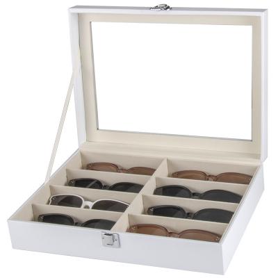 China Top Quanlity White Wood 8 Slot Glasses Storage Display Box Sunglasses Storage Collection Box with Buckle Display Case for sale