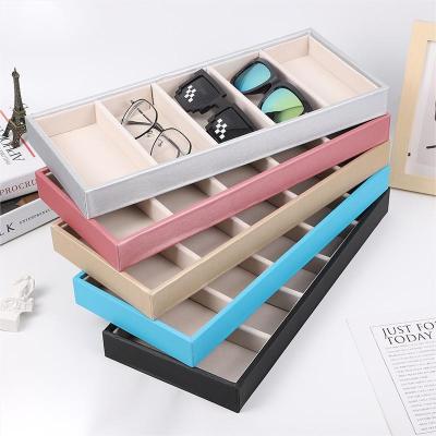 China Modern Brushed PU Leather 6 Slot Eyeglass Case Colorful Sunglass Drawer Organizer Tray Travel Display Glasses Packaging box for sale