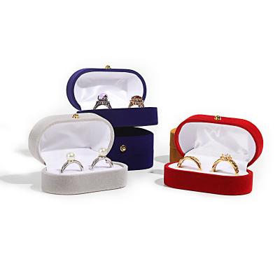 China Modern Luxury Velvet Ring Box Double Stud Jewelry Packaging Case Wedding Earrings Storage Holder Organizer Gift Showcase for sale