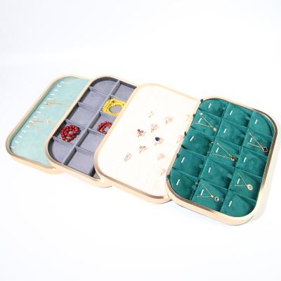 China Handmade New Design Light Green Suede Ring Earrings Organizer Fashion Jewelry Box for Shop Home Storage Display Stand Holder Rack Tray for sale