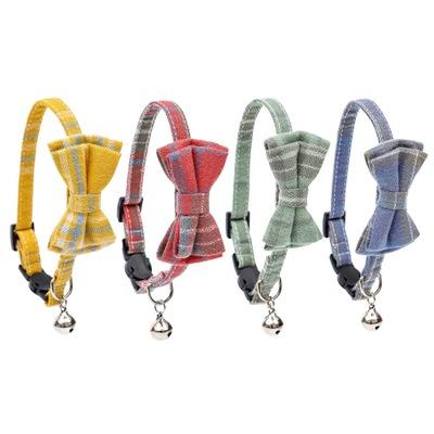 China Viable England Style Grid 4 Colors Pet Bow Tie Collar Dog Cat Bow Knot Collars With Small Bells for sale