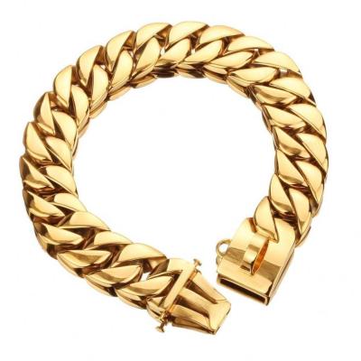 China 32mm Medium Large Viable 24K Gold Stainless Steel Dog Collar for sale